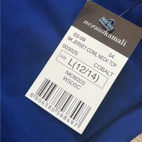 Norma Kamali blue stretch cow neck long sleeve top size large NWT - Picture 5 of 5